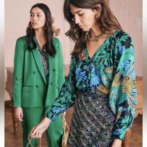 NWT Sezane Erica Blouse, Tropical Print, Size 2